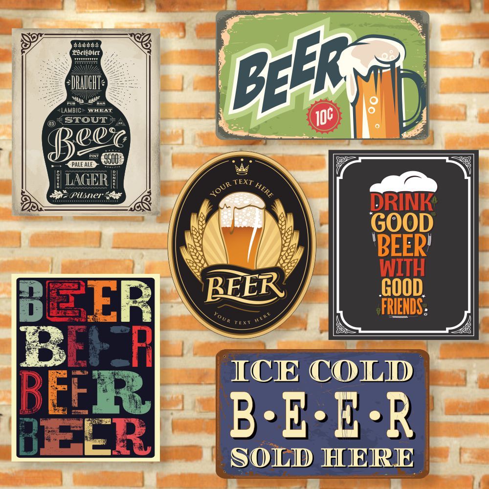 Encontraproduto.com.br - 11 Quadros Mdf Adesivado Vintage Cerveja Beer Cj02