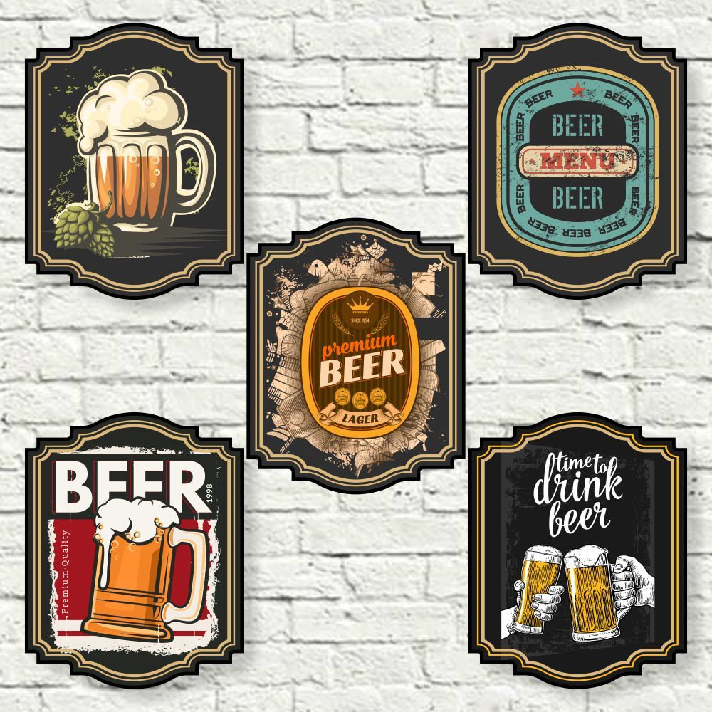 Encontraproduto.com.br - 11 Quadros Mdf Adesivado Vintage Cerveja Beer Cj02