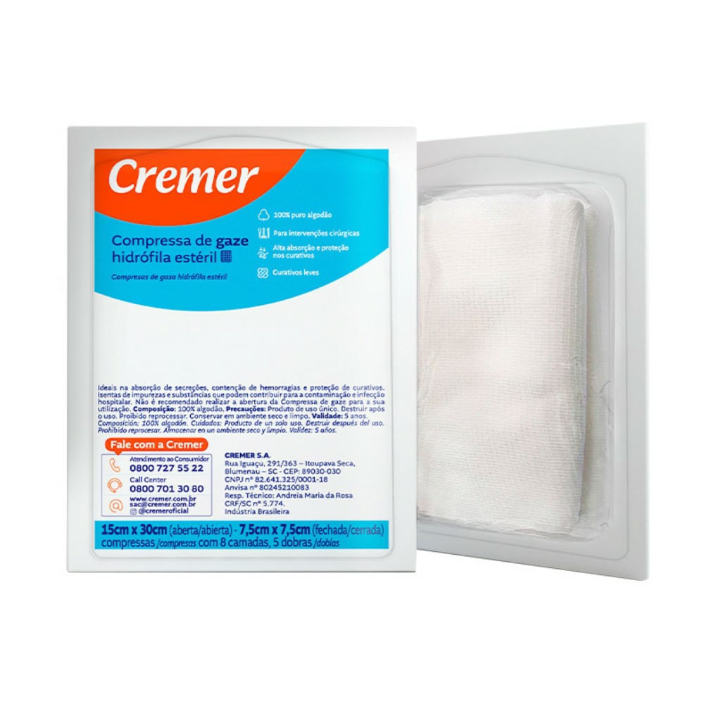 Encontraproduto.com.br - Compressa Gaze Estéril Cremer 10 Unidades