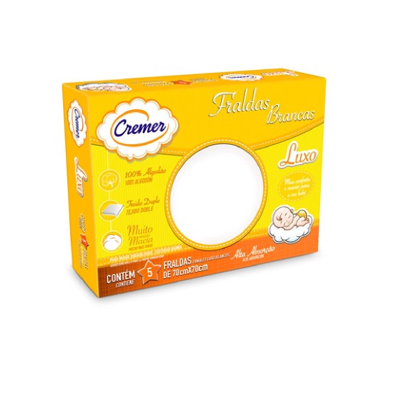 Fralda De Pano Cremer Luxo Branco Com 5 Unidades