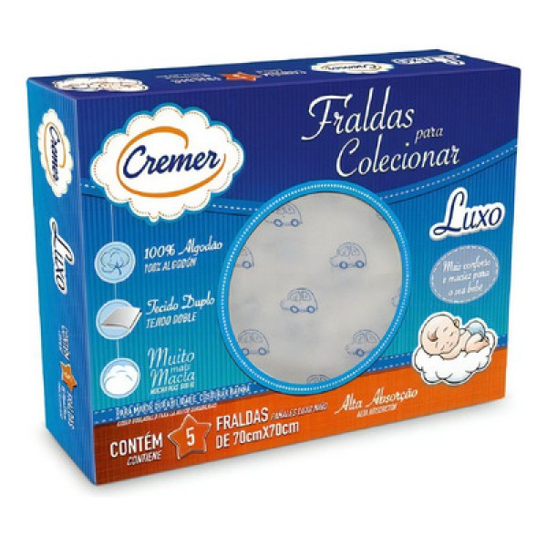 Fralda de Pano Masculino Cremer Luxo 5 Unidades