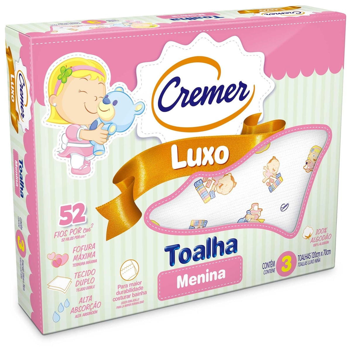 Encontraproduto.com.br - Toalha Cremer Luxo Estampa Feminina 3 Unidades