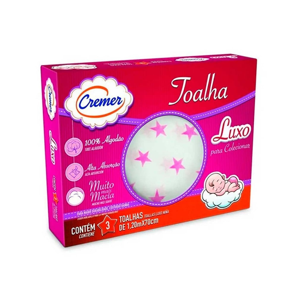 Encontraproduto.com.br - Toalha Cremer Luxo Estampa Feminina 3 Unidades