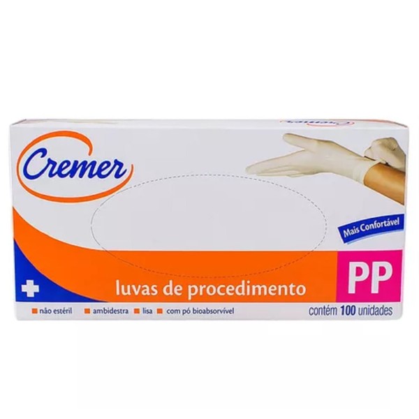 Encontraproduto.com.br - Luva De Látex Para Procedimentos Cremer Descartável Não Estéril Tamanho Pp Com 100 Unidades