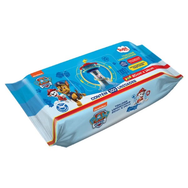 Encontraproduto.com.br - Toalha Umedecida Topz Patrulha Canina Chase com 50unidades