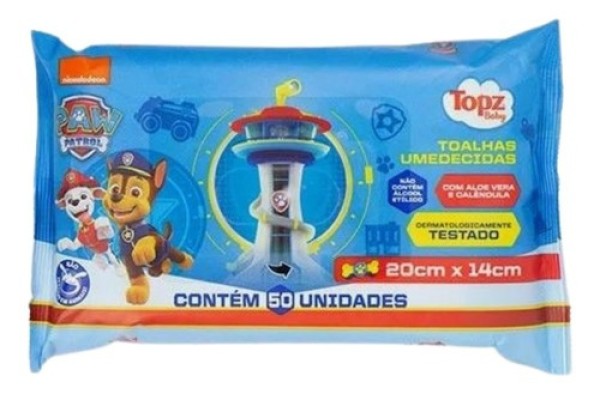 Encontraproduto.com.br - Toalha Umedecida Topz Patrulha Canina Chase com 50unidades