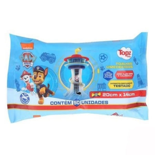 Encontraproduto.com.br - Toalha Umedecida Topz Patrulha Canina Chase com 50unidades