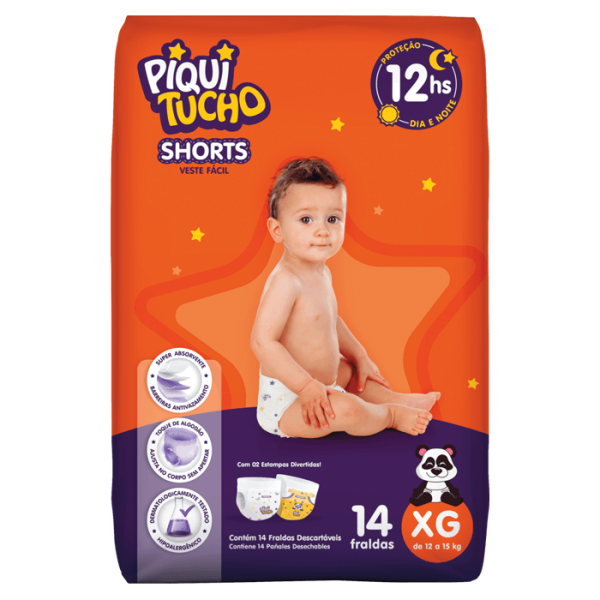 Fralda Descartável Infantil Shorts Piquitucho XG 14 Unidades