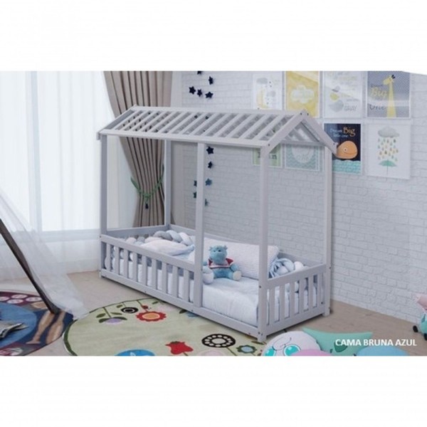 Encontraproduto.com.br - Cama Infantil Montessoriano Com Grade Bruna - Cinza