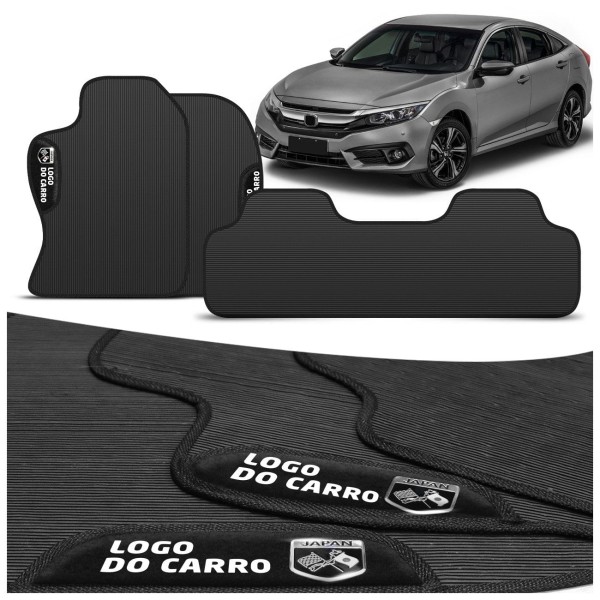 Encontraproduto.com.br - Jogo de Tapetes PVC Compatível New Civic 2017 a 2024 Preto Com Logo Bordados Concept 3D 3 Peças