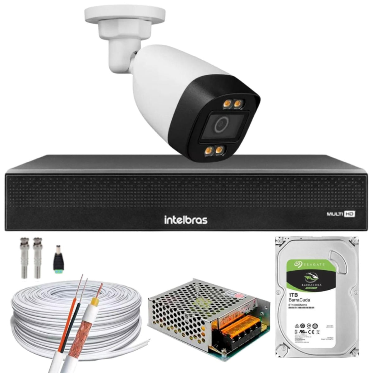 Kit 1 Câmera Segurança FullColor Visão Noturna Colorida 1080p 2.8mm Dvr Intelbras 1tb