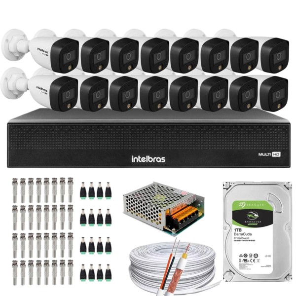 Encontraproduto.com.br - Kit 16 Cameras 1220 Full Color Intelbras Dvr Mhdx 16 Ch Color Noite C/HD 1TB