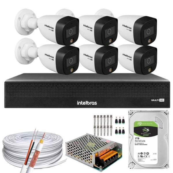 Encontraproduto.com.br - Kit 6 Câmeras Intelbras Cftv 1080p Full Color Colorida Noite C/HD 1TB