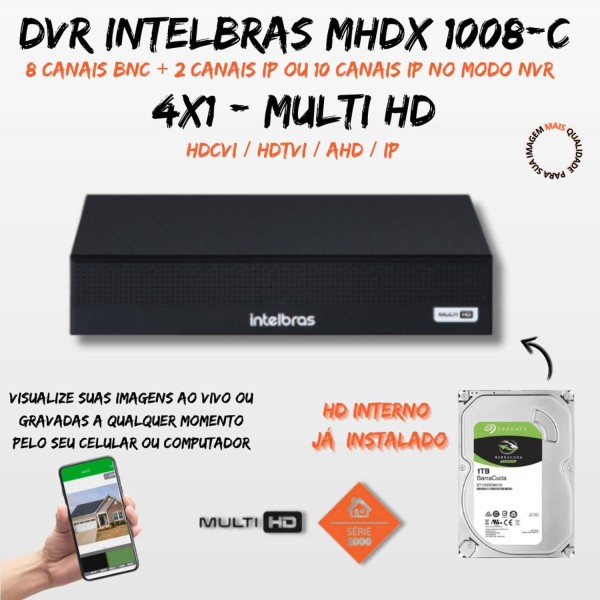 Encontraproduto.com.br - Kit 6 Câmeras Intelbras Cftv 1080p Full Color Colorida Noite C/HD 1TB