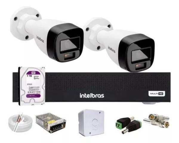 Encontraproduto.com.br - Kit Intelbras 2 cameras  Vhd 1120b Full Color, Dvr 4 Canais C/hd 1tb