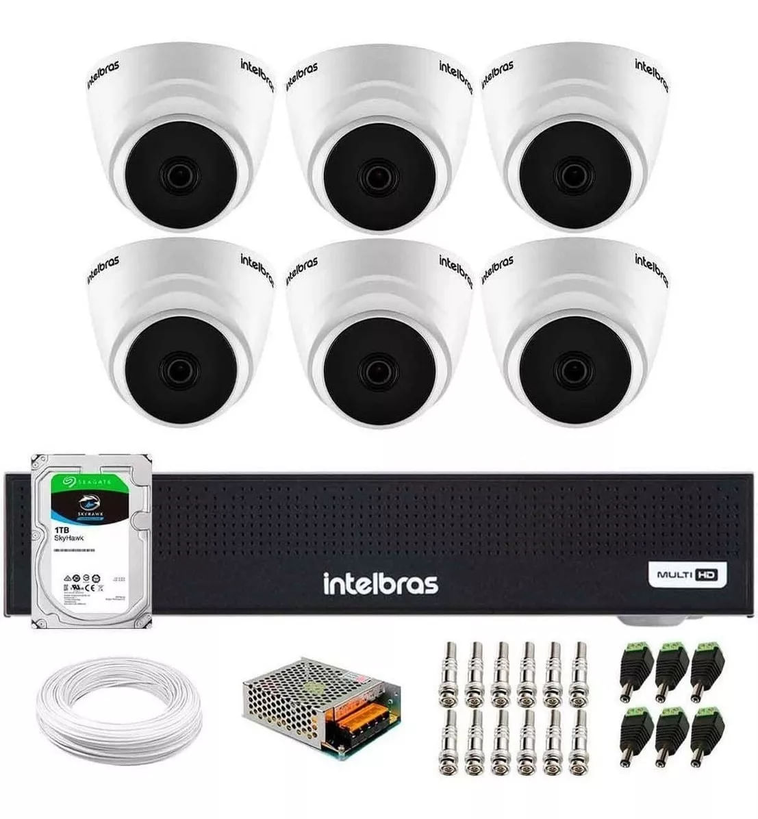 Kit Cftv 6 Câmeras Segurança Dome 1220 Full hd com Audio Microfone Dvr Mhdx 1008c Intelbras 1tb