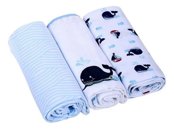 Encontraproduto.com.br - Kit Manta Cueiro com 3 Unidades 80x80 Azul MinasRey