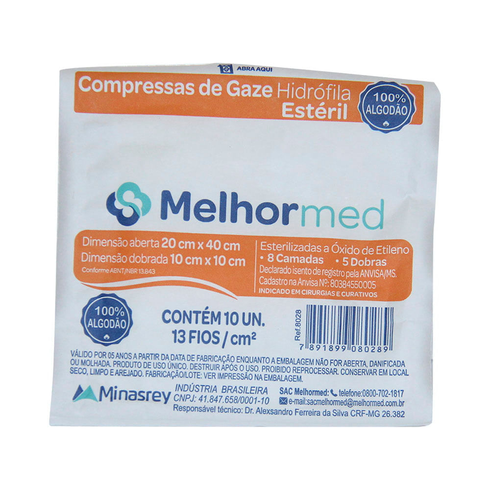 Encontraproduto.com.br - Gaze Estéril Melhor Med 10x10cm 13 Fios 30 Pacotes