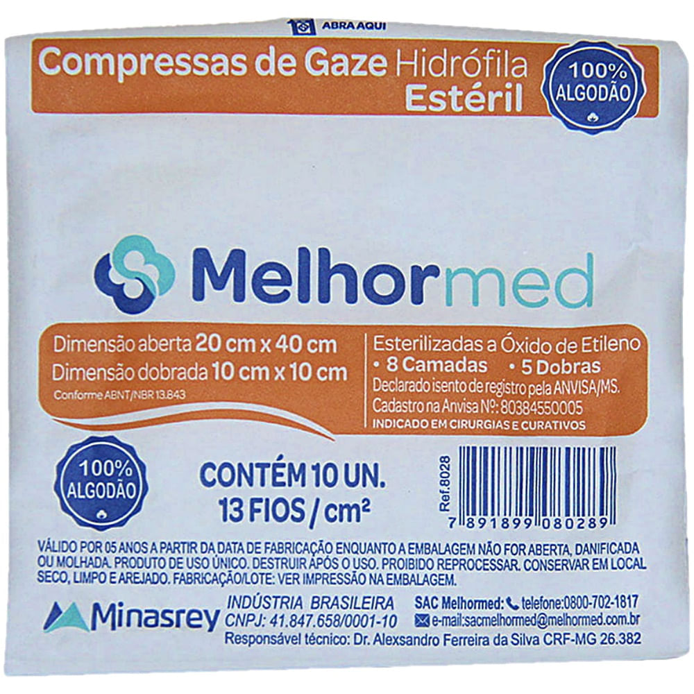 Encontraproduto.com.br - Gaze Estéril Melhor Med 10x10cm 13 Fios 30 Pacotes