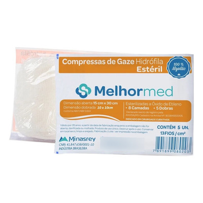 Encontraproduto.com.br - Gaze Estéril Melhor Med 10x10cm 13 Fios 30 Pacotes