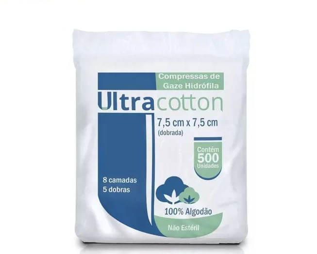 Encontraproduto.com.br - Compressa De Gaze Não Estéril 9 Fios Com 500 7,5 X 7,5 cm - Ultracotton