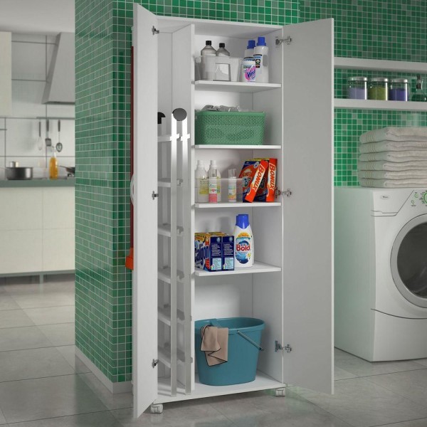 Encontraproduto.com.br - Gabinete Branco 2 Portas 4 Rodinhas área Serviço