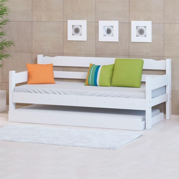 Encontraproduto.com.br - Sofá Cama Madeira Com Auxiliar Branco Nemargi