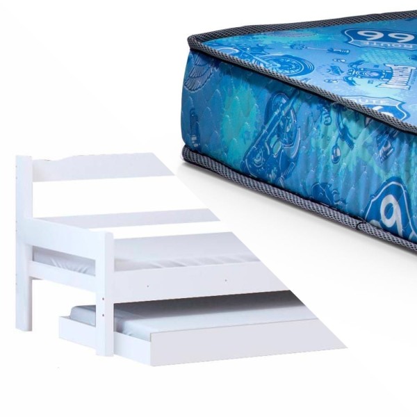 Encontraproduto.com.br - Sofá Cama Com Cama Auxiliar Solteiro Madeira Maciça Esmeralda Nemargi Branco Com 2 Colchões Gazin
