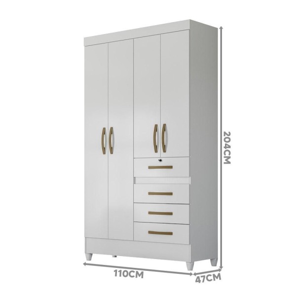 Encontraproduto.com.br - Roupeiro Solteiro 4 Portas 4 Gavetas Branco Azul Flex Silver Jm Móveis