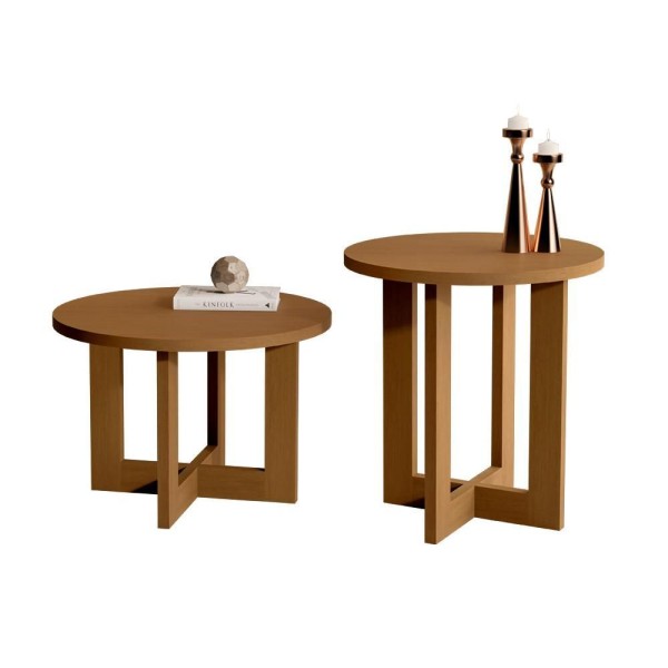 Encontraproduto.com.br - Conjunto Mesa De Centro E Lateral Redondas Nature Jb Bechara