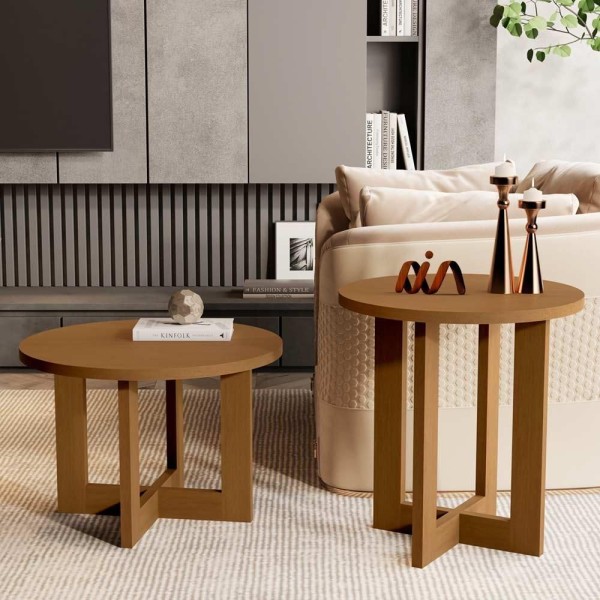 Encontraproduto.com.br - Conjunto Mesa De Centro E Lateral Redondas Nature Jb Bechara