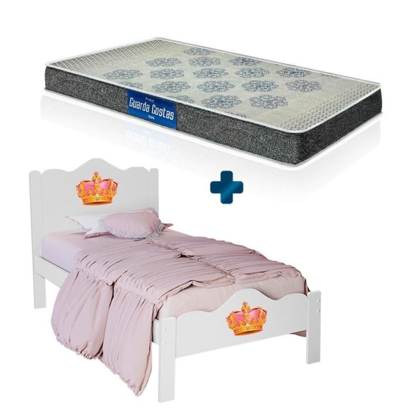 Encontraproduto.com.br - Cama De Solteiro Infantil Em Mdf Nina Branco Princesa Basoto Com Colchão Probel D20