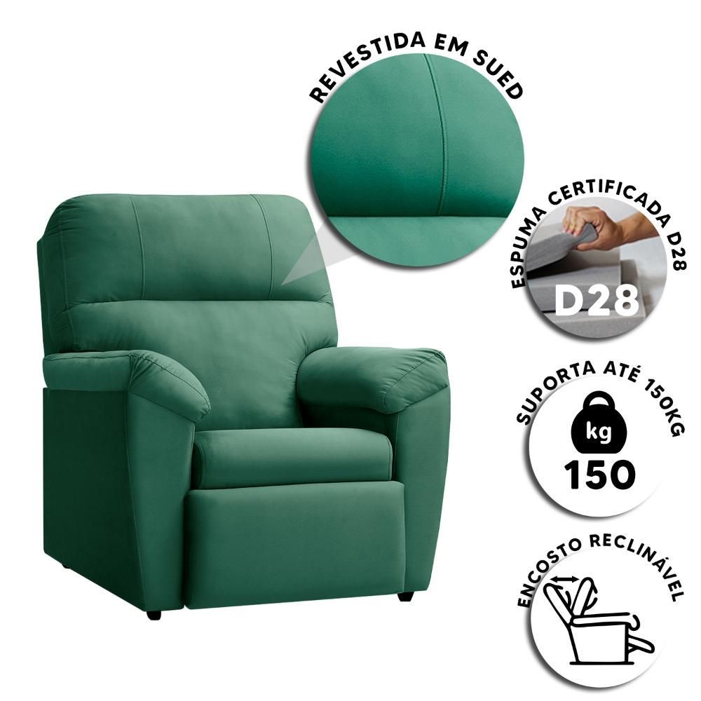 Encontraproduto.com.br - Poltrona Confortável Suede Verde água Lisboa Shop Jm