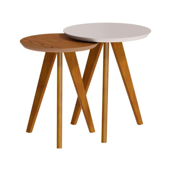 Conjunto De Mesa Lateral Redonda Off White Freijó Classic Imcal Off White Freijó