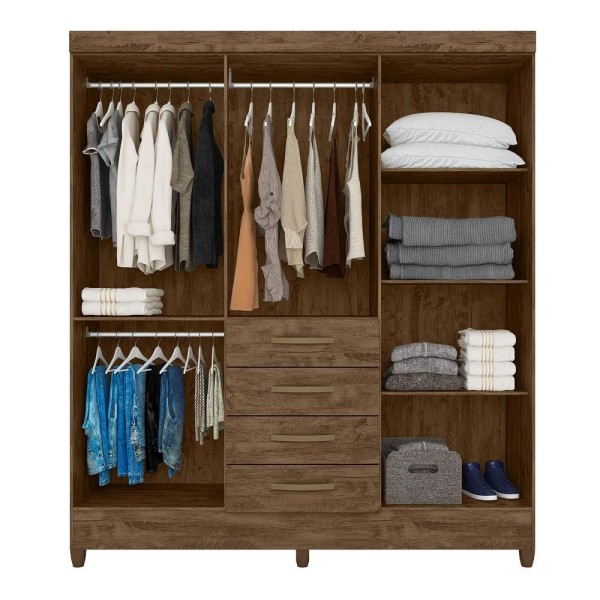 Encontraproduto.com.br - Roupeiro De Solteiro Com Espelho 6 Portas 177cm Castanho New Avaí Moval