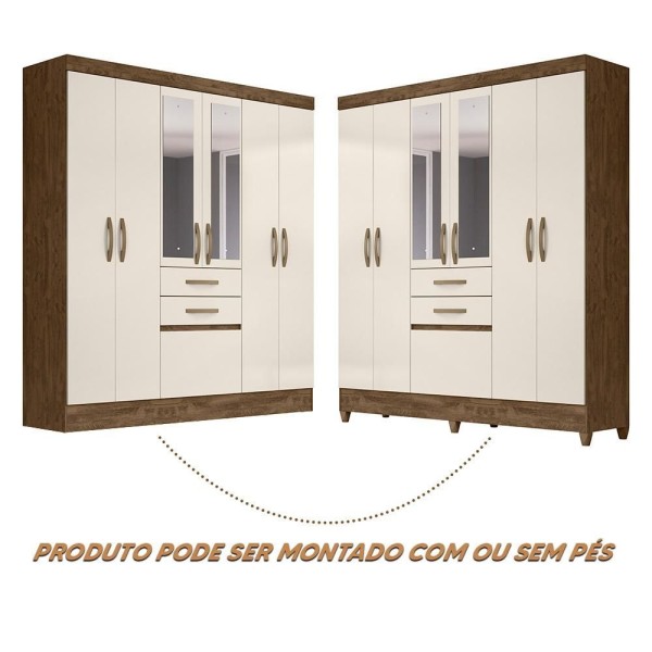 Encontraproduto.com.br - Roupeiro De Solteiro Com Espelho 177cm Castanho Baunilha New Mafra Moval