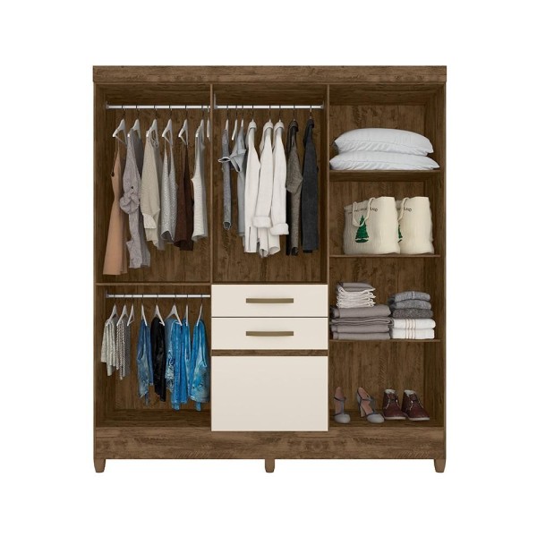 Encontraproduto.com.br - Roupeiro De Solteiro Com Espelho 177cm Castanho Baunilha New Mafra Moval