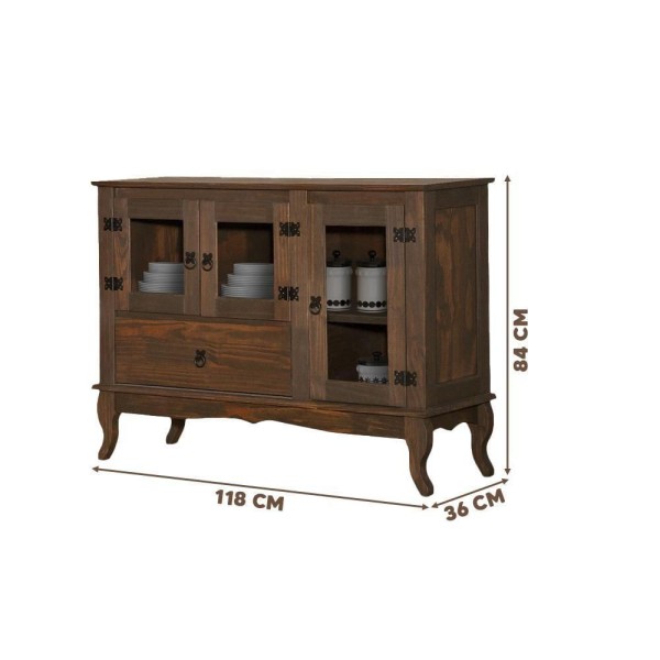 Encontraproduto.com.br - Kit Aparador Com Cristaleira Madeira Maciça Imbuia Kalyn Shop Jm