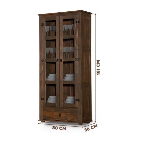 Encontraproduto.com.br - Kit Aparador Com Cristaleira Madeira Maciça Imbuia Kalyn Shop Jm