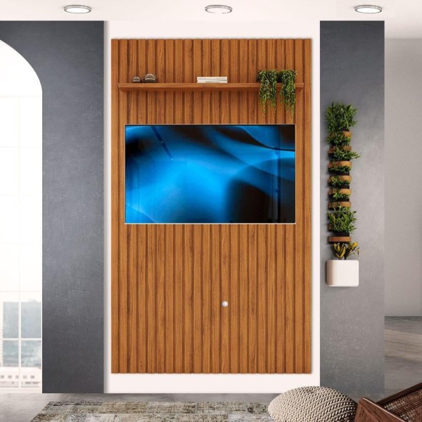 Painel Para Sala Ripado 1 Prateleira Para Tv Até 60 Polegadas Freijó Elinor Shop Jm