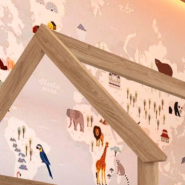 Encontraproduto.com.br - Cama Infantil Casinha Com Colchão Solteiro 2 Gavetas Aveiro Oak Azul Secreto Sonho Completa Móveis
