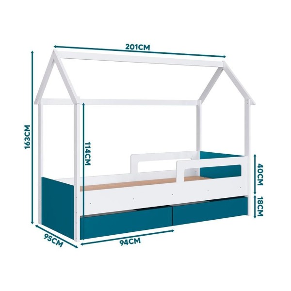 Encontraproduto.com.br - Cama Infantil Casinha Com Colchão Solteiro 2 Gavetas Branco Azul Secreto Sonho Completa Móveis