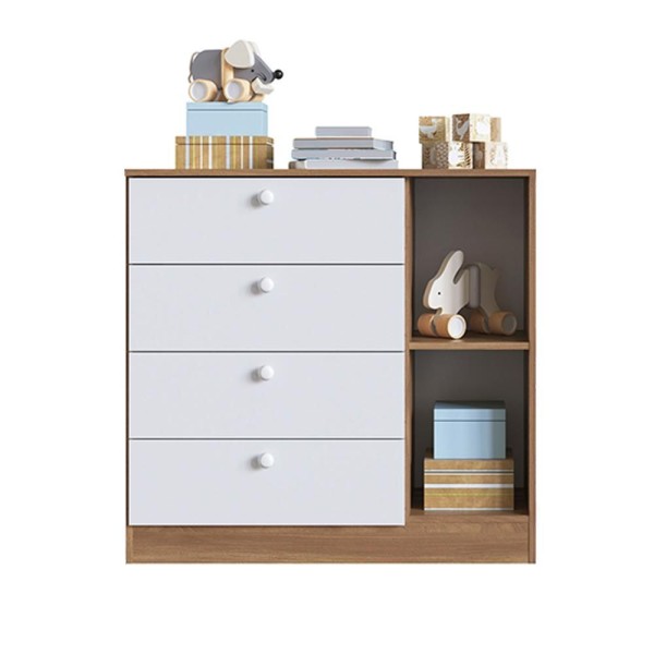 Encontraproduto.com.br - Cômoda Infantil 4 Gavetas 1 Porta Branco Lily Completa Móveis