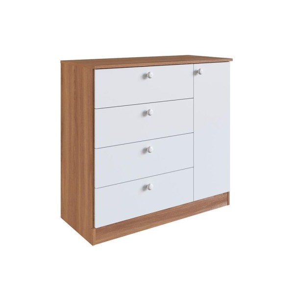 Encontraproduto.com.br - Cômoda Infantil 4 Gavetas 1 Porta Branco Lily Completa Móveis