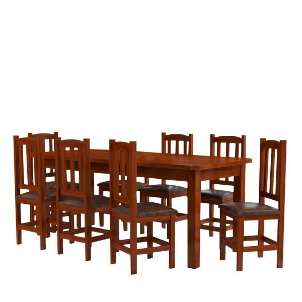 Encontraproduto.com.br - Mesa De Jantar Com 8 Cadeiras Estofadas Madeira Maciça 200cm Castanho Safira Nemargi