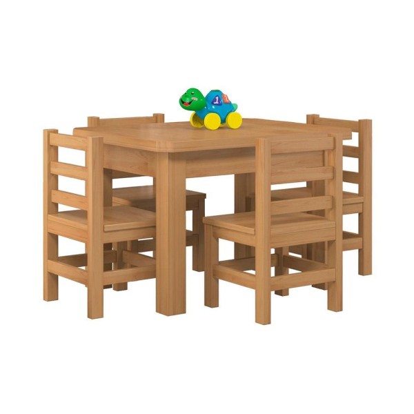 Encontraproduto.com.br - Mesinha Para Criança Infantil Retangular Com 4 Cadeiras Madeira Maciça Nogueira Nemargi
