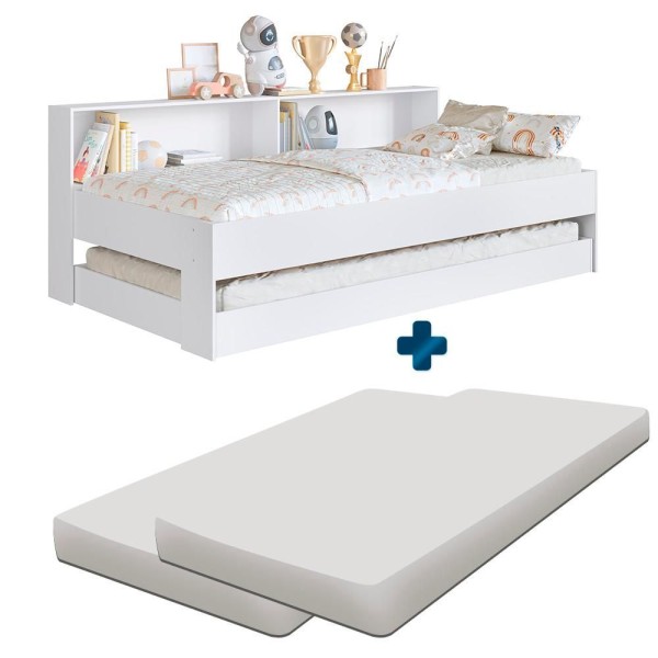 Encontraproduto.com.br - Cama Solteiro Com Auxiliar E Nichos 2 Colchões Branco Sierra Shop Jm