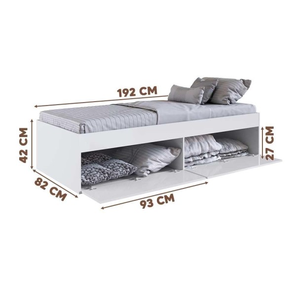Encontraproduto.com.br - Cama Solteiro Com Mesa De Cabeceira 2 Gavetas Branco Arda Shop Jm