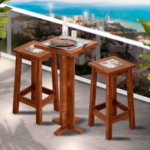 Encontraproduto.com.br - Conjunto Bistrô Gourmet Com 2 Banquetas Rústicas Altas Imbuia Charcharm Shop Jm