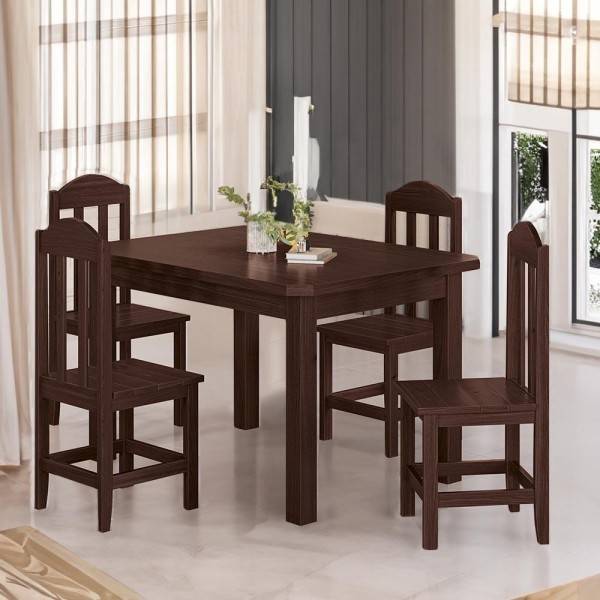 Encontraproduto.com.br - Conjunto Mesa Com 4 Cadeiras Em Madeira Maciça 120cm Castanho Olivia Shop Jm